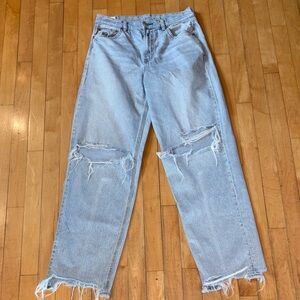 American Eagle Outfitters High Rise Ripped Jeans - Light Blue